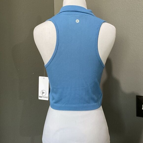 NEW 90 Degrees Sleeveless Ribbed Polo Crop Top - Picture 5 of 9